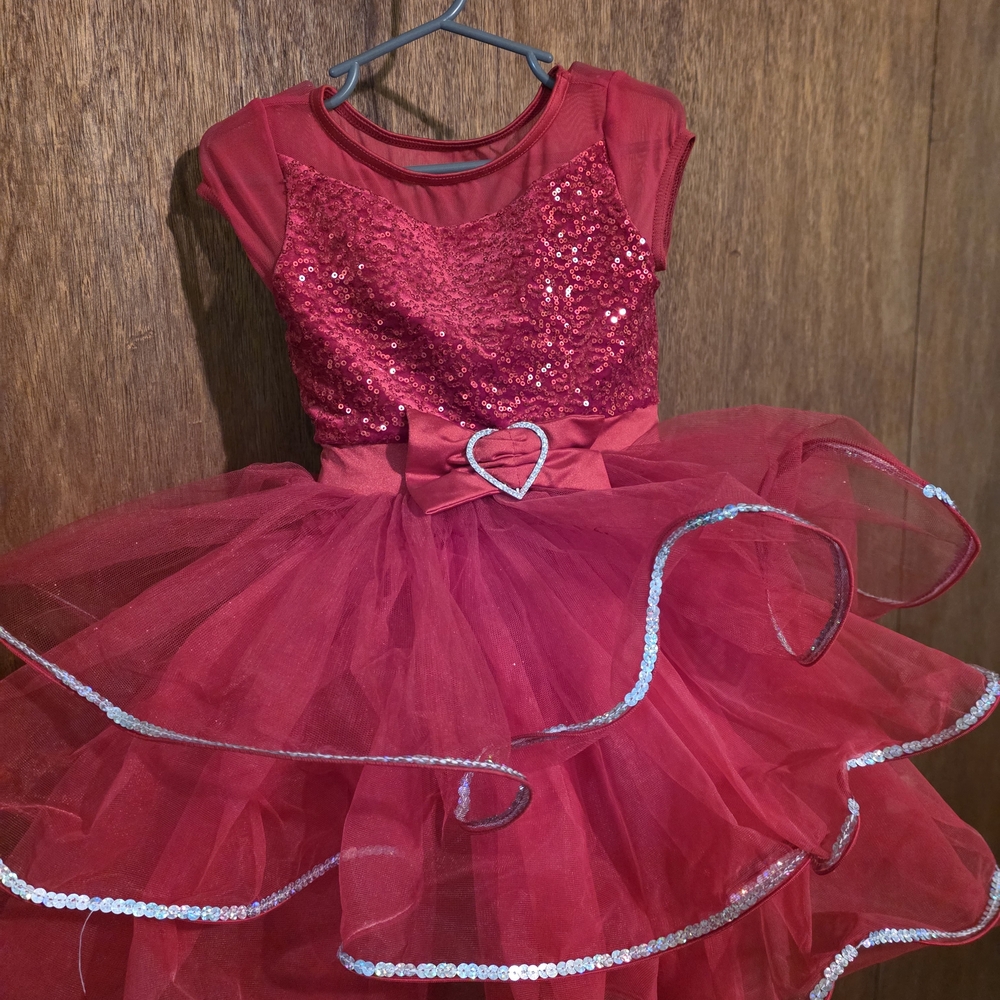 Weissman Red Sequin Tulle Heart Bow Dance Costume